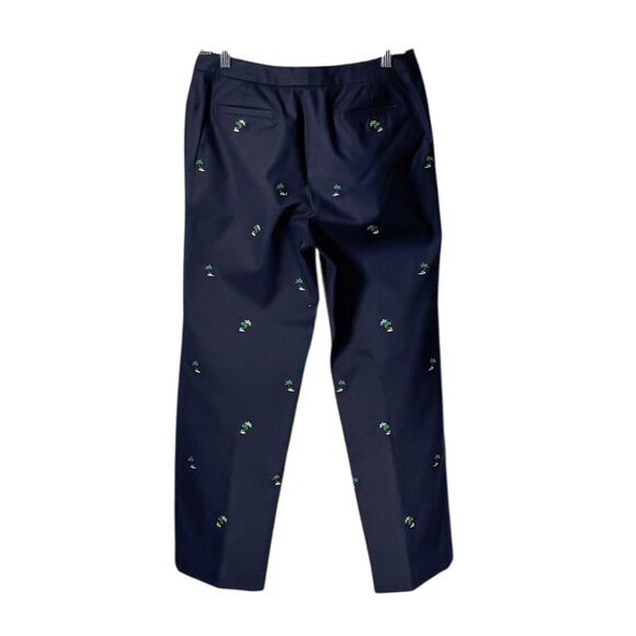 Brooks Brothers 346 Women's Pants Navy Blue Palm Trees Textured Cotton Cropped 8 - Picture 2 of 8
